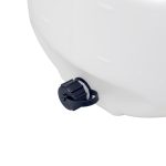 Close shot of the drain port and cap on the 15-gallon white spot sprayer tank